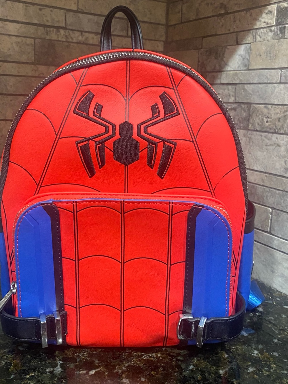 Loungefly Red and Blue Spider Emblem Backpack